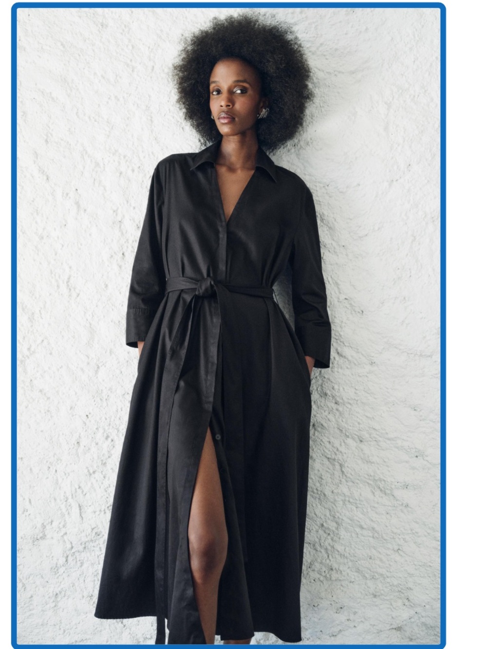 Zara Poplin Shirt Dress Cotton Maxi Shirt Dress in Black Size Medium